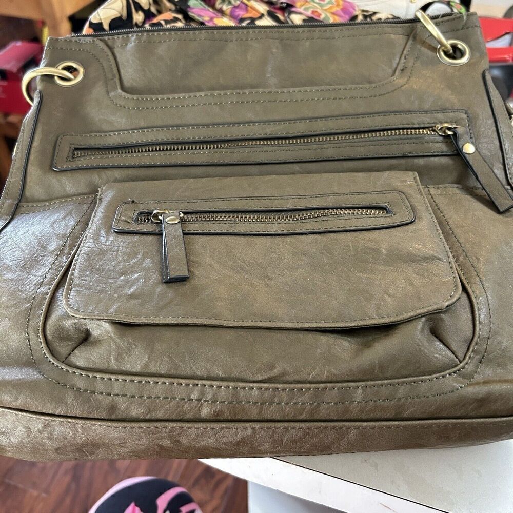 Bueno Multi Pocket  Zippered Purse Shoulder Bag Olive Green - Picture 8 of 8